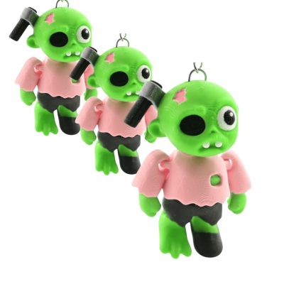 3-Pack Axe Zombie Keychains – Articulated Halloween Zombie with Eyepatch, Pink Shirt & Axe in Head, Creepy-Cute Fidget Gift for Teens & Adults – 3D Printed in Canada — 3D Printed Collectible by 3DCentral