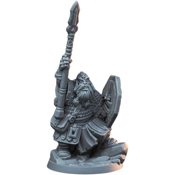Armored Dwarf Spearman with Shield Fantasy Miniature