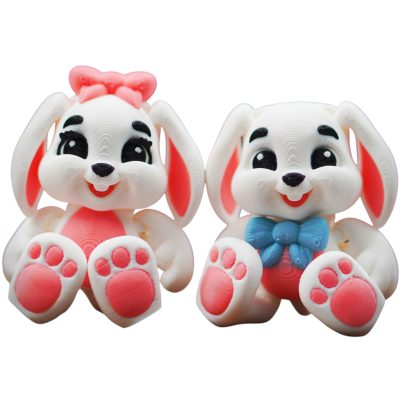 Honey Bunny Duo – Articulated Print-in-Place Rabbit Figures with Bowtie & Hair Bow – Cute Posable Desk Collectibles – 3D Printed in Canada — 3D Printed Collectible by 3DCentral