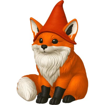 Fox Gnome Figurine – Whimsical Woodland Collectible with Red Hat and White Beard – Fantasy Fox Decor for Shelves, Desks, and Gifts – 3D Printed in Canada — 3D Printed Collectible by 3DCentral