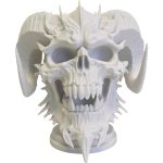 Demon Skull Bust – Horned Gothic Skeleton Sculpture