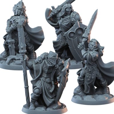 Paladin Warband – Set of 4 Fantasy Knight Miniatures with Swords & Shields for Tabletop Battles, RPG Campaigns & Painting – 3D Printed in Canada — 3D Printed Collectible by 3DCentral
