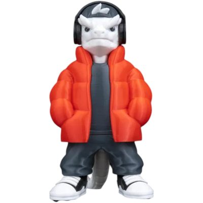 Korbr’anul “Bryan” Urban Monster Figurine – 3D Printed Fantasy Creature with Headphones & Red Puffer Jacket – Designer Shelf Display for Teens & Adults – 3D Printed in Canada — 3D Printed Collectible by 3DCentral