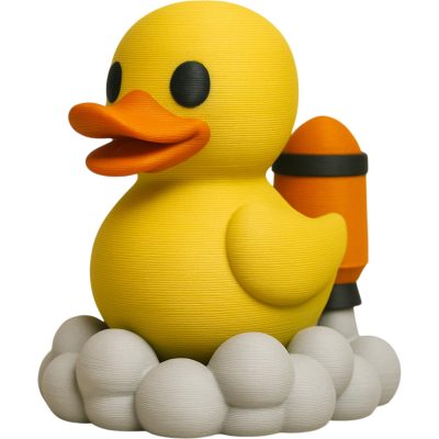 Jet Pack Duck Figurine with Rocket Booster & Cloud Base – High-Flying Rubber Duck Shelf Decor – Funny Gift for Space Fans, Dreamers, and Adventurers – 3D Printed in Canada — 3D Printed Collectible by 3DCentral