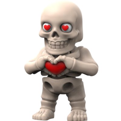 Funny Articulated Skeleton Figurine with Heart Eyes – Valentine’s Day Skull Holding Red Heart – Spooky Cute Desk Fidget Toy for Teens & Adults – 3D Printed in Canada — 3D Printed Collectible by 3DCentral