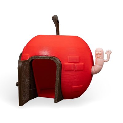 Apple Shed Fairy House – Whimsical Decorative Storage with Door & Worm Buddy – Playful Apple Figurine – 3D Printed in Canada — 3D Printed Collectible by 3DCentral