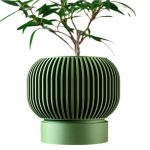 Modern Green Planter Pot with Vertical Ribbed Texture & Matching Base