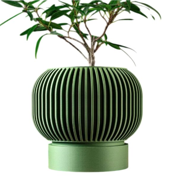 Modern Green Ribbed Planter Pot