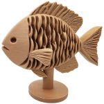 Wooden Fish Sculpture with Layered Wave Texture