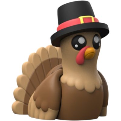 Thanksgiving Turkey Figurine – Cute Pilgrim Turkey Decoration with Articulated Wings – Print-in-Place Holiday Display Piece – 3D Printed in Canada — 3D Printed Collectible by 3DCentral