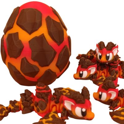 Articulated Mini Lava Dragon with Container Egg Shell – Print-in-Place Articulated Fire-Themed Figurine for Display or Fidgeting – Molten Dragon Collectible Model – 3D Printed in Canada — 3D Printed Collectible by 3DCentral