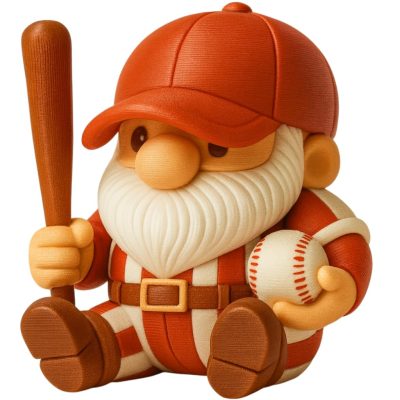 Baseball Gnome Figurine – Sports-Themed Bearded Mascot Holding Bat and Ball – Whimsical Home or Shelf Decor for Fans and Collectors – 3D Printed in Canada — 3D Printed Collectible by 3DCentral