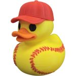 Softball Duck Figurine with Cap – Yellow Sports-Themed Rubber Duck for Desk, Shelf or Gift Display