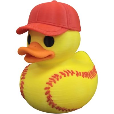 Softball Duck Figurine with Cap – Yellow Sports-Themed Rubber Duck for Desk, Shelf or Gift Display – 3D Printed in Canada — 3D Printed Collectible by 3DCentral