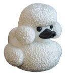 Poodle Duck Figurine – Fluffy White Duck-Poodle Hybrid with Curly Texture & Black Beak – Funny Dog Lover Gift or Desk Display Collectible