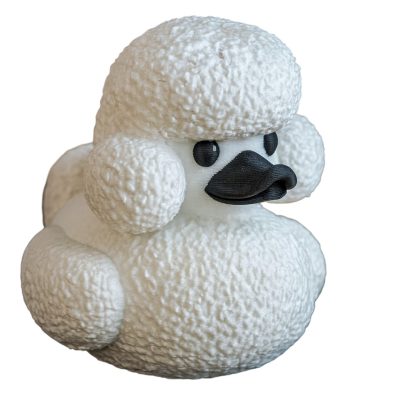 Poodle Duck Figurine – Fluffy White Duck-Poodle Hybrid with Curly Texture & Black Beak – Funny Dog Lover Gift or Desk Display Collectible – 3D Printed in Canada — 3D Printed Collectible by 3DCentral