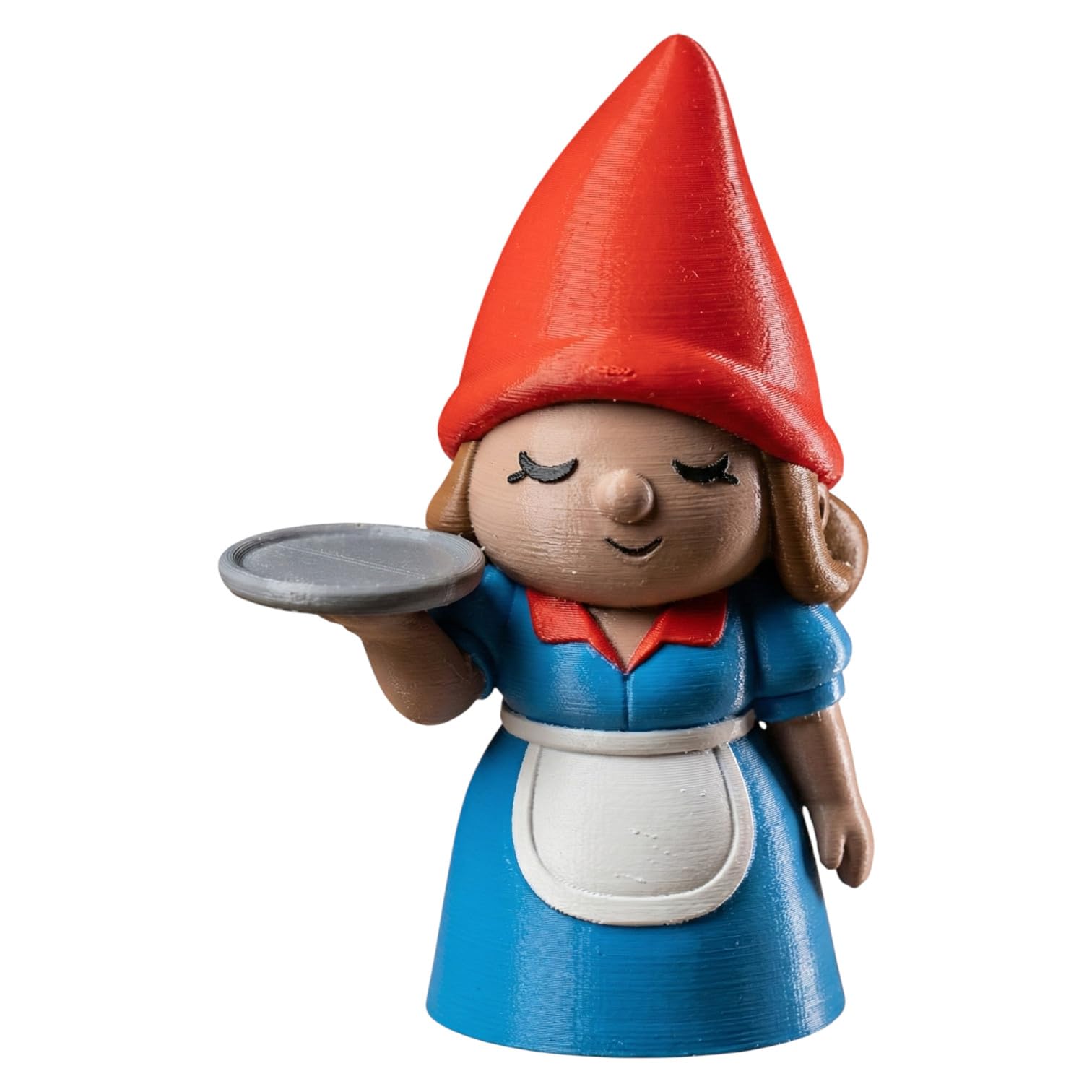 Waitress Gnome Figurine – Red Hat Elf Statue with Tray – Cute Garden Gnome Shelf Decor or Fairy House Accessory – 3D Printed in Canada — 3D Printed Collectible by 3DCentral