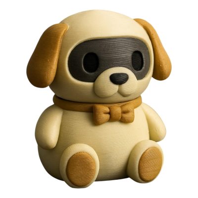 Golden Retriever Robot Figurine – Action Figure Statues Cute Robot Dog Companion Inspired Desktop Decor for Collectors – Adorable Bowtie Pup Display Model – 3D Printed in Canada — 3D Printed Collectible by 3DCentral