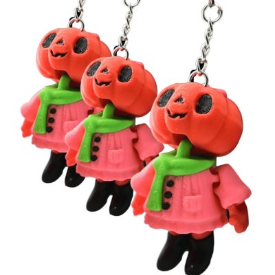 3-Pack Pumpkin Girl Keychains – Articulated Kawaii Halloween Figurine with Pink Dress & Green Scarf, Cute Fidget Charm for Teens & Adults – 3D Printed in Canada — 3D Printed Collectible by 3DCentral