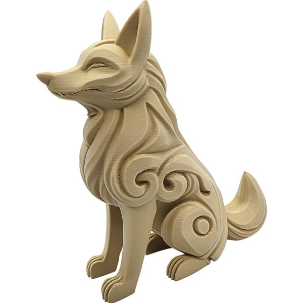 Carved Proud Wolf Statue with Flowing Fur Details