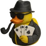 Poker Duck Figurine with Pipe, Hat, Sunglasses & Playing Cards – Funny Mafia Duck Decor for Desk, Shelf or Gift
