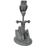 Owl on The Sword Miniature – Fantasy Owl Perched on Blade Statue for RPG Dioramas, Desk Display, or Collector Gifts