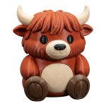 Highland Cow Teddy Bear Cub Figurine – Cute Kawaii Sitting Highland Cattle Collectible for Desk or Shelf Décor – Adorable Red Brown Mini Cow Statue