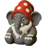 Elephant Gnome Figurine – Whimsical Animal Gnome with Red Polka Dot Hat, Shelf Sitter Decoration for Home or Office