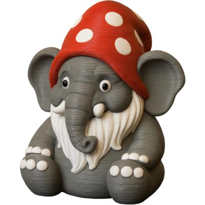 Elephant Gnome Figurine – Whimsical Animal Gnome with Red Polka Dot Hat, Shelf Sitter Decoration for Home or Office – 3D Printed in Canada — 3D Printed Collectible by 3DCentral