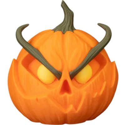 Pumpgrin Horned Pumpkin Figurine – Creepy Halloween Jack-o'-Lantern with Twisted Devil Horns – Gothic Tabletop & Mantle Décor for Haunted Displays – 3D Printed in Canada — 3D Printed Collectible by 3DCentral