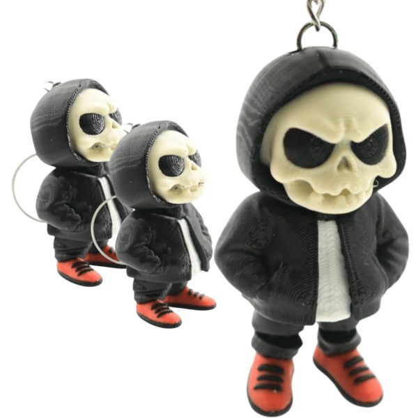 Porte-clés articulé Crâne grognon à capuchon (lot de 3)
