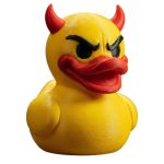 Mischievous Duck Figurine – Bold Yellow Duck with Horns & Evil Grin for Desk, Shelf or Gag Gift