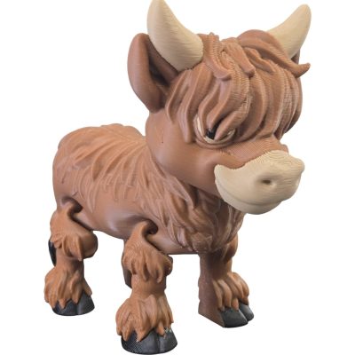 Highland Cow Figurine – Articulated Cute Cow Model with Textured Hair & Poseable Legs – Print-in-Place, No Supports Needed – 3D Printed in Canada — 3D Printed Collectible by 3DCentral