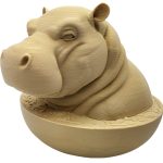 Baby Hippo in Tub Statue with Rounded Base – Cute Animal Figurine – DIY Paintable Decorative Sculpture