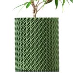Textured Green Planter Pot with Flowing Twist Pattern – Modern Cylinder for Indoor Houseplants, Succulents & Herbs