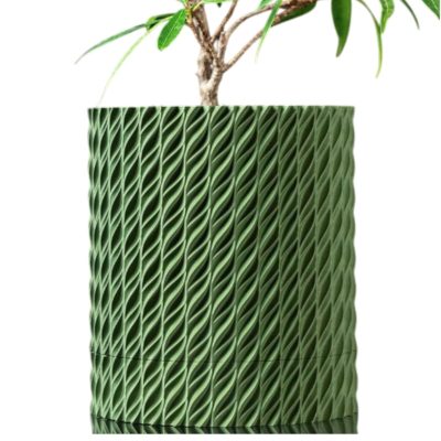 Textured Green Planter Pot with Flowing Twist Pattern – Modern Cylinder for Indoor Houseplants, Succulents & Herbs – 3D Printed in Canada — 3D Printed Collectible by 3DCentral