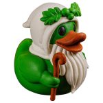 Celtic Druid Duck Figurine – Green Wizard Duck with Beard, Staff & Hooded Cloak – Mythical Holiday Decoration or Gift for Adults