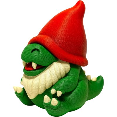 Cute T-Rex Gnome Figurine – Funny Dinosaur Garden Gnome Hybrid with Red Hat for Desk, Shelf, or Planter Décor – 3D Printed in Canada — 3D Printed Collectible by 3DCentral