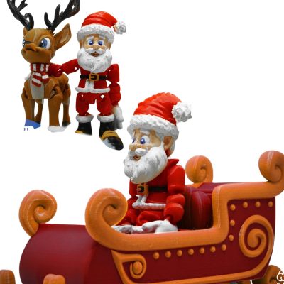Articulated Santa Claus with Sleigh & Reindeer – Christmas Figurine Set for DIY Painting & Display – Poseable Holiday Decoration – 3D Printed in Canada — 3D Printed Collectible by 3DCentral