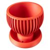 Red Vertical-Ribbed Planter Pot with Matching Tray – Yin-Inspired Indoor Container for Succulents & Houseplants – 3D Printed in Canada — 3D Printed Collectible by 3DCentral