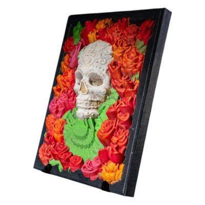 Bed of Roses Skull Frame – Día de los Muertos Wall Art for Teens & Adults (15+) – 3D Printed Mexican-Inspired Skeleton Décor – 3D Printed in Canada — 3D Printed Collectible by 3DCentral