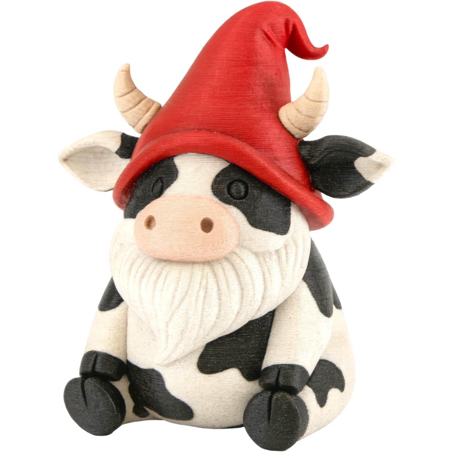 Whimsical Dairy Cow Gnome Figurine with Red Hat – Cute Farmhouse Decor for Desk, Shelf or Tiered Tray – Fidget-Friendly Collectible for Teens & Adults – 3D Printed in Canada — 3D Printed Collectible by 3DCentral