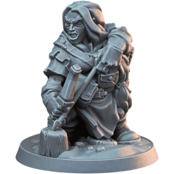 Figurine d&rsquo;archère naine à l&rsquo;arbalète, prête au combat
