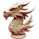 Wood-Carved Dragon Bust – Elegant Mythical Sculpture with Flowing Horns, Spiral Accents & Pose – Fantasy Shelf Display – 3D Printed in Canada — 3D Printed Collectible by 3DCentral