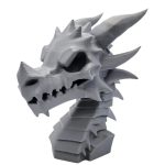 Stone-Carved Dragon Skull Statue – Gothic Fantasy Creature Bust for Shelf, Desk or Display