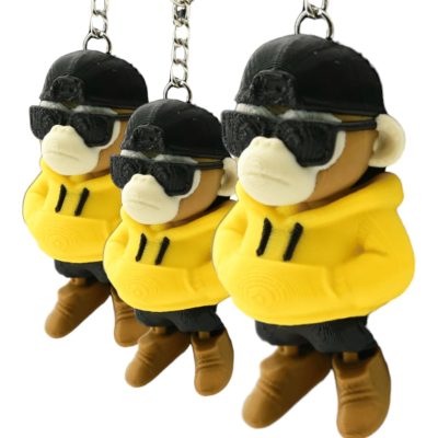 Grumpy Monkey Urban Vibes Articulated Keychain (Pack of 3) – Poseable Mini Streetwear Ape Figure with Hoodie & Shades for Bags, Gifts & Trendy Collectors – 3D Printed in Canada — 3D Printed Collectible by 3DCentral