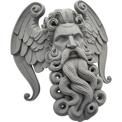 Winged Thunder God Bust with Flowing Beard & Decorative Wings – Wall Mountable Mythical Deity Statue with Display Stand – DIY Paintable Collectible Figurine – 3D Printed in Canada — 3D Printed Collectible by 3DCentral
