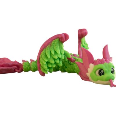Flexible Quetzalcoatl Dragon Fidget – Poseable Serpent Desk Toy for Stress Relief & Collectors – Neon Pink & Green Articulated Snake Figure – 3D Printed in Canada — 3D Printed Collectible by 3DCentral