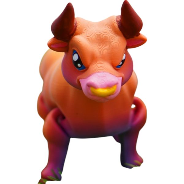 Mignonne figurine taureau articulé – Animal de ferme souple
