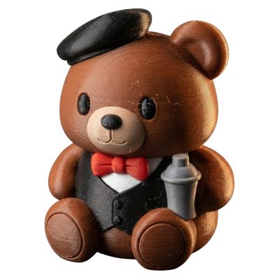 Bartender Teddy Bear Figurine – Cute Bear Cub in Vest with Bow Tie & Cocktail Shaker – Bar Cart Decor, Gift for Mixologists & Collectors – 3D Printed in Canada — 3D Printed Collectible by 3DCentral